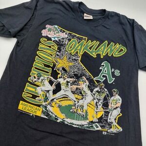Vtg 90s Oakland A's Shirt Mens XL Black Nutmeg World Series Single Stitch Rare